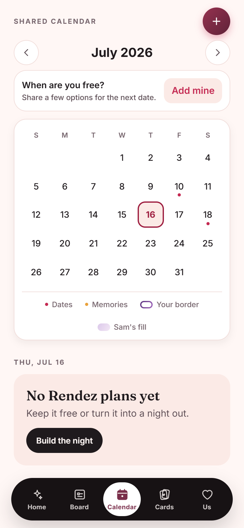 Rendez shared calendar showing availability and planned dates