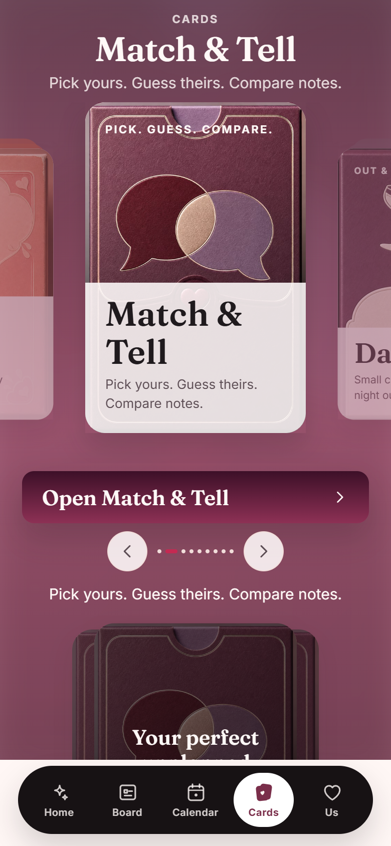 Rendez Couples Cards shelf with Match and Tell selected